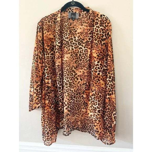 Animal Print Open Front Cardigan 1X - Picture 1 of 8